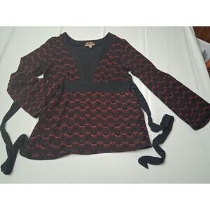 VTG Y2K Notations Top Babydoll Wrap Tie Back Fairy Goth Vamp Witchy Textured Med